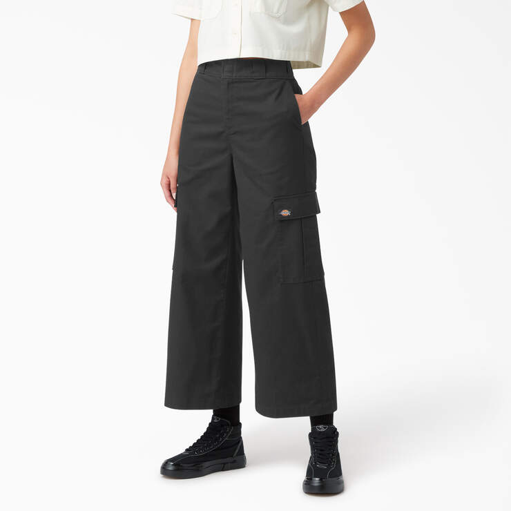 Women's Twill Crop Cargo Pants - Stonewashed Black (SBK) image number 1