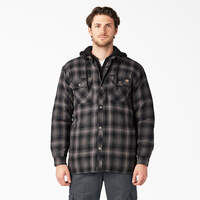 Water Repellent Flannel Hooded Shirt Jacket - Black Ombre Plaid (AP1)