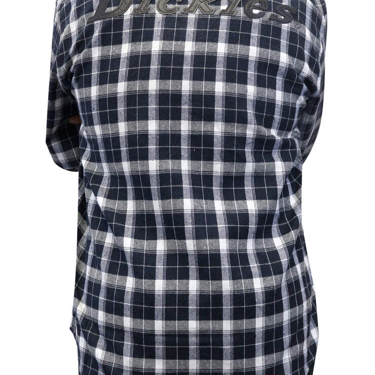 Men's Flannel Long Sleeve Woven Shirt with Dickies Applique - Black/White (BKWH) image number 2