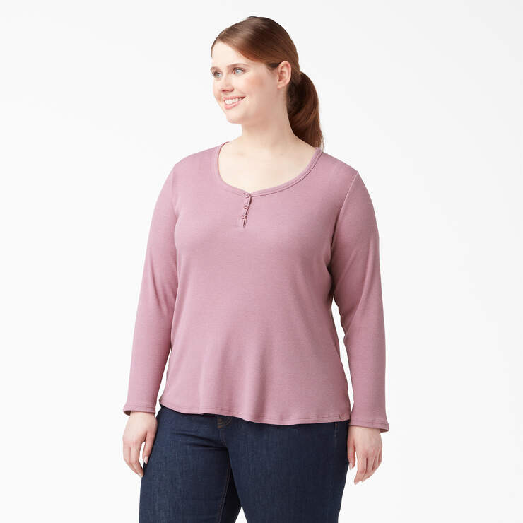 Women's Plus Henley Long Sleeve Shirt - Dusty Orchid (KDD) image number 1