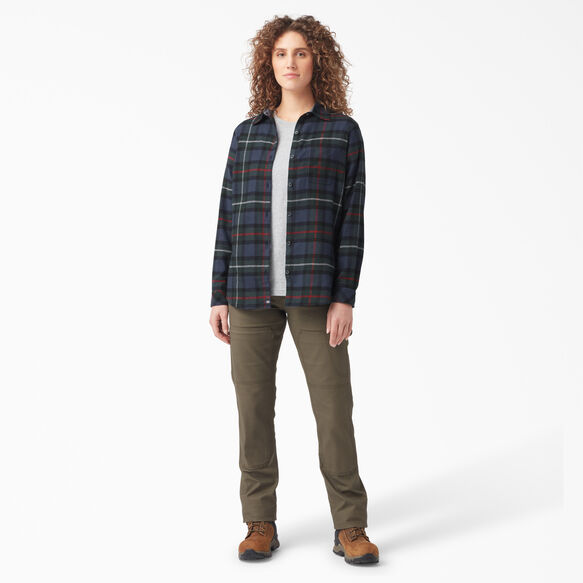 Women&#39;s Plaid Flannel Long Sleeve Shirt - Ink Navy Tartan &#40;A1W&#41;