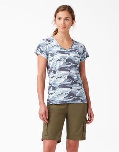 Women&#39;s Short Sleeve V-Neck T-Shirt - Flint Blue Camo &#40;F2C&#41;