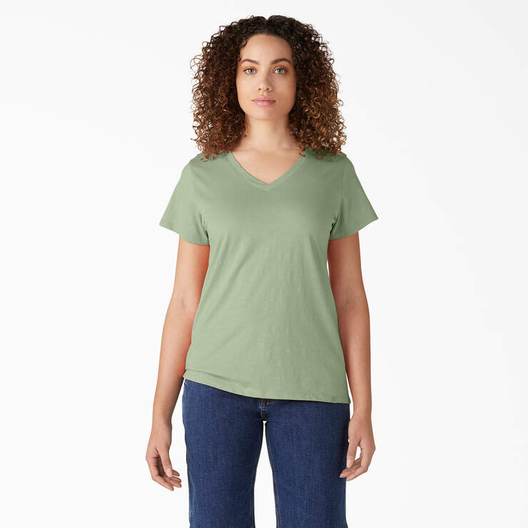 T-shirt à encolure en V et manches courtes pour femmes - Celadon Green (C2G) numéro de l’image 1