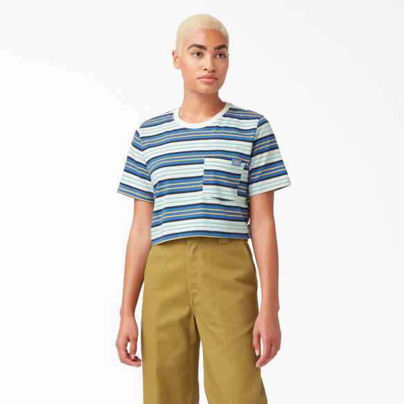 Women&#39;s Cropped Striped T-Shirt - Cobalt Stripe &#40;C2S&#41;