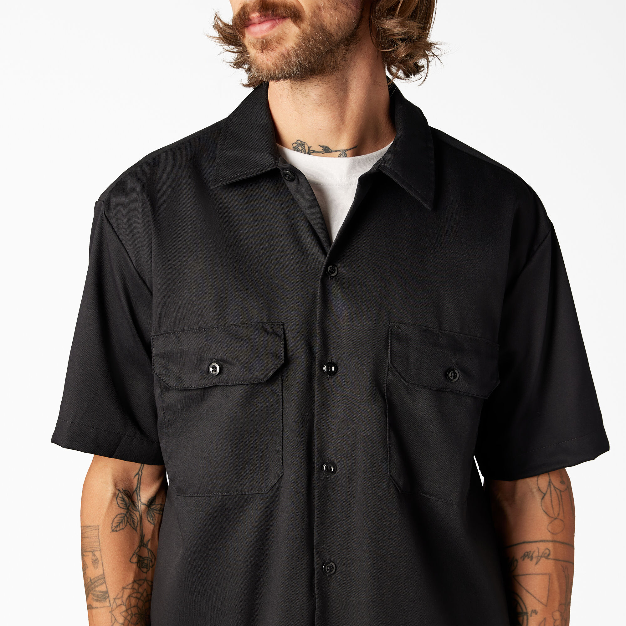 Short sleeve twill work outlet shirt