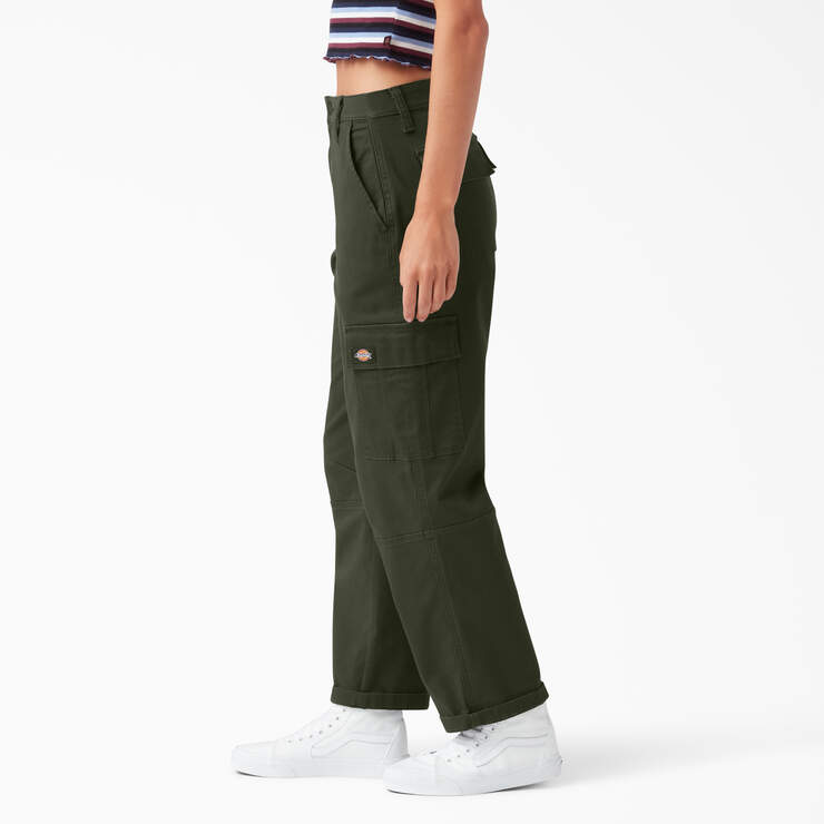 Women's Relaxed Fit Cropped Cargo Pants - Olive Green (OG) image number 3
