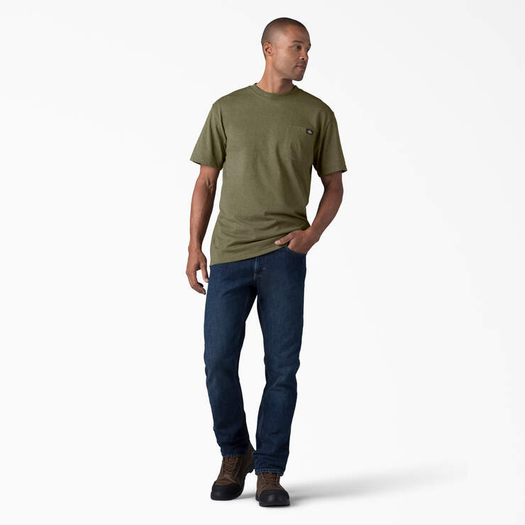 Heavyweight Heathered Short Sleeve Pocket T-Shirt - Military Green Heather (MLD) image number 6