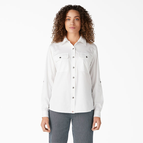 Chemise de travail &agrave; manches longues retroussables pour femmes - White &#40;WH&#41;