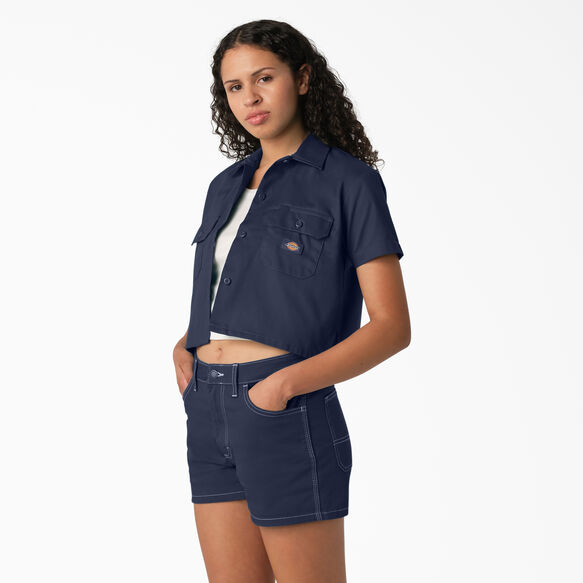 Chemise de travail &eacute;court&eacute;e de coupe d&eacute;contract&eacute;e pour femmes - Ink Navy &#40;IK&#41;
