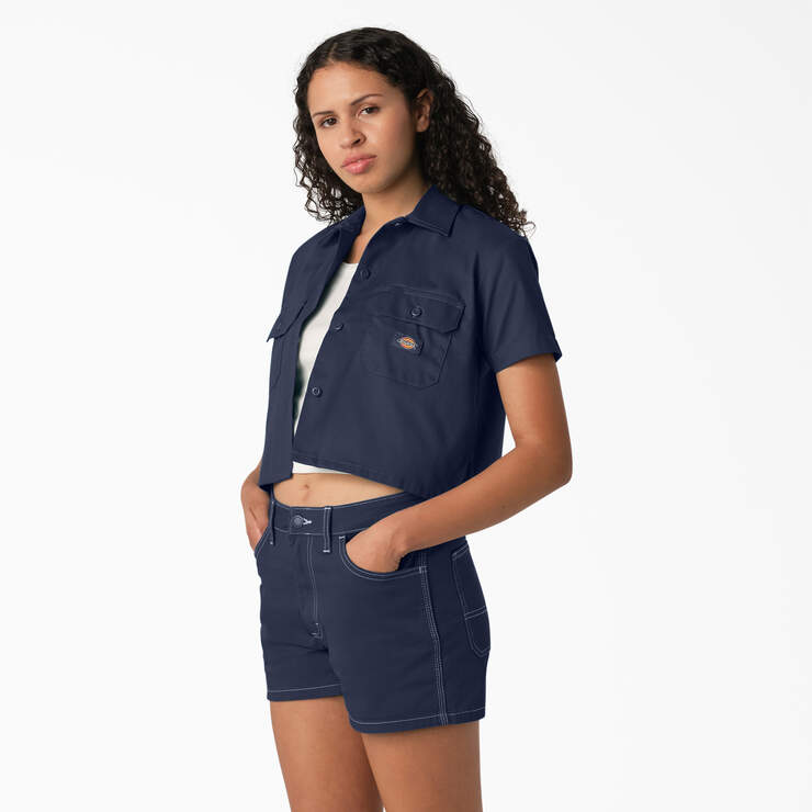 Chemise de travail écourtée de coupe décontractée pour femmes - Ink Navy (IK) numéro de l’image 3