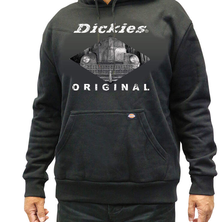 Men's Graphic Pullover Hooded Fleece With Old Car - Black (BK) image number 1