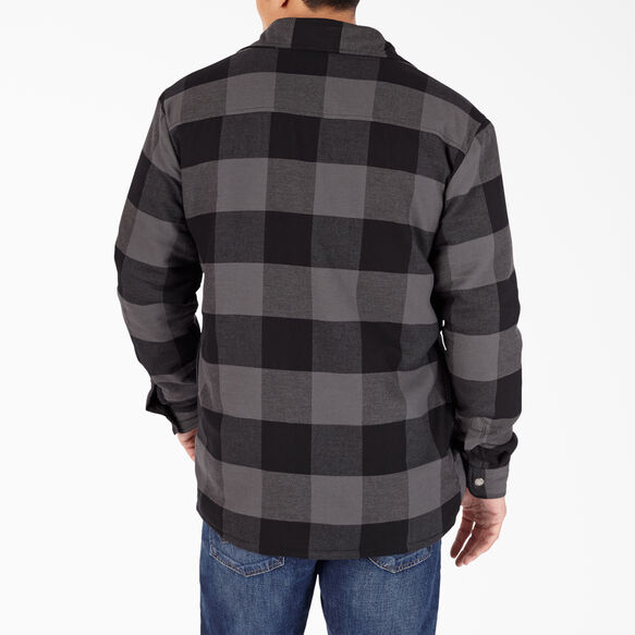 High Pile Fleece Lined Flannel Shirt Jacket - Black Dark Slate Buffalo Plaid &#40;TP1&#41;