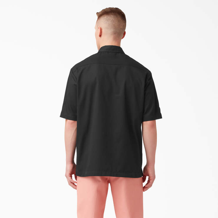 Mixed Media Zip Front Short Sleeve Work Shirt - Black (BKX) image number 2