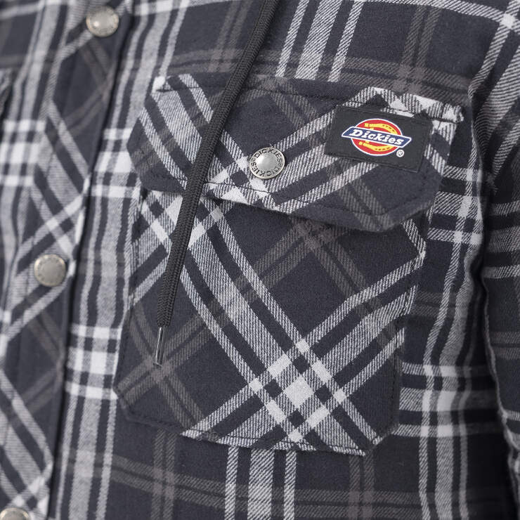 Flannel Hooded Shirt Jacket - Black/Charcoal Plaid (WBC) image number 4