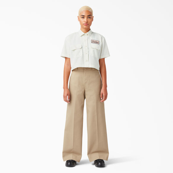 Women&#39;s Embroidered Patch Cropped Work Shirt - Rinsed Cloud &#40;R2C&#41;