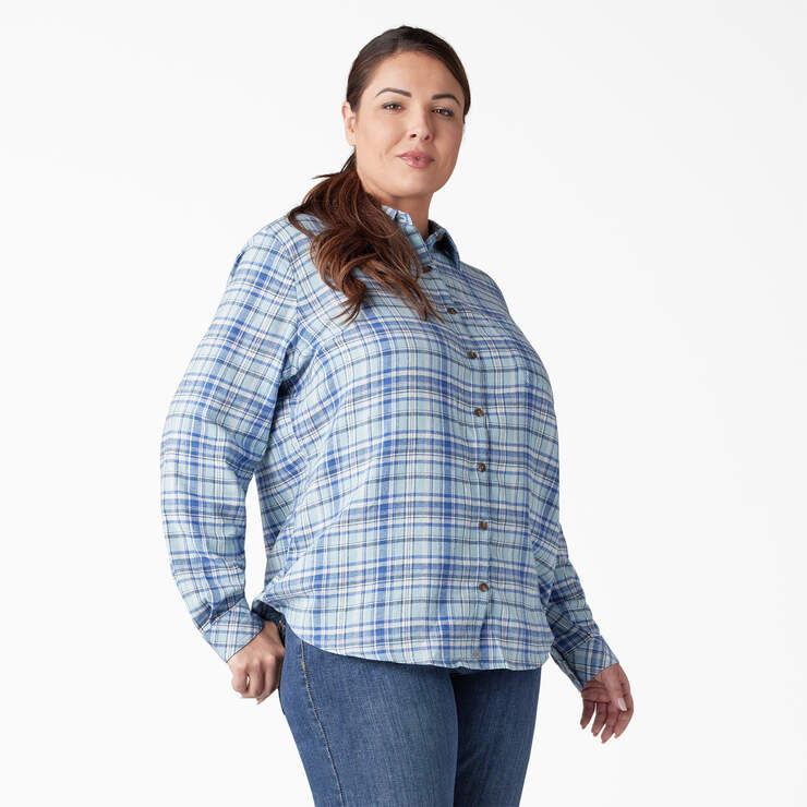 Chemise en flanelle à motif tartan à manches longues pour femmes taille plus - Clear Blue/Orchard Plaid (B2Y) numéro de l’image 4