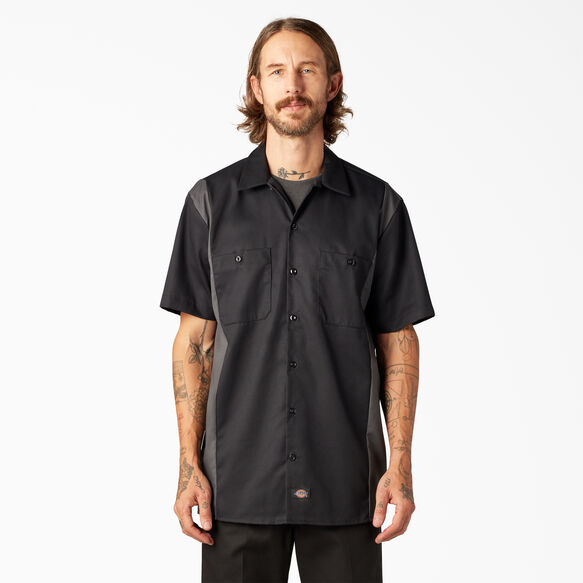Two-Tone Short Sleeve Work Shirt - Black Dark Gray Tone &#40;BKCH&#41;