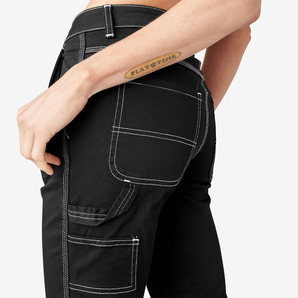 Pantalon menuisier de coupe droite et ajust&eacute;e &agrave; bord roul&eacute; pour femmes - Black &#40;BKX&#41;