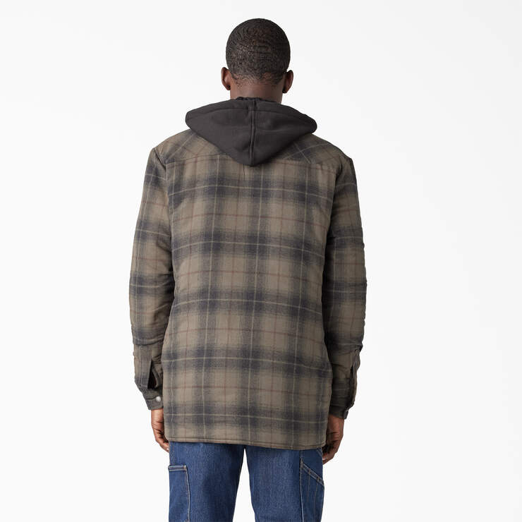 Water Repellent Flannel Hooded Shirt Jacket - Moss/Chocolate Ombre Plaid (B2K) image number 2