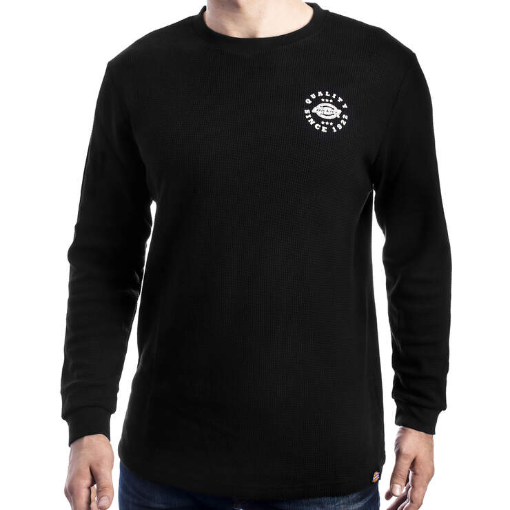 Men's Graphic Long Sleeve Waffle Dickies Shirt - Black (BK) image number 1