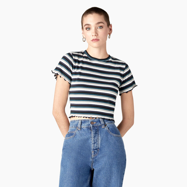 T-shirt court ray&eacute; pour femmes - Black/Teal Explorer Stripe &#40;BSE&#41;