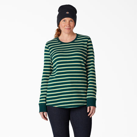 Women&#39;s Plus Thermal Long Sleeve Shirt - Forest Green Stripe &#40;FS2&#41;