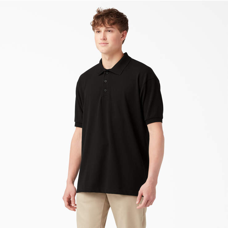 Adult Size Piqué Short Sleeve Polo - Black (BK) image number 1