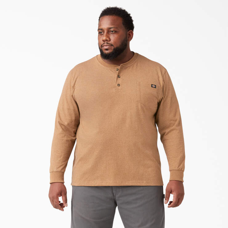 Heavyweight Heathered Long Sleeve Henley T-Shirt - Brown Duck Heather (BDH) image number 3