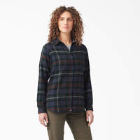 Women's Plaid Flannel Long Sleeve Shirt - Ink Navy Tartan (A1W)
