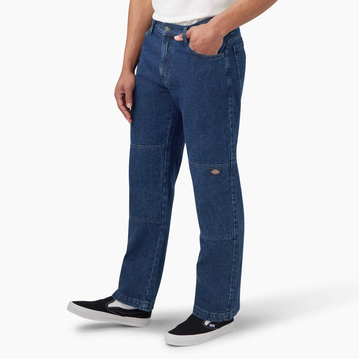 Loose Fit Double Knee Jeans - Stonewashed Indigo Blue (SNB) image number 3