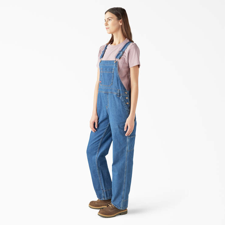 Women's Relaxed Fit Bib Overalls - Stonewashed Medium Blue (MSB) image number 3