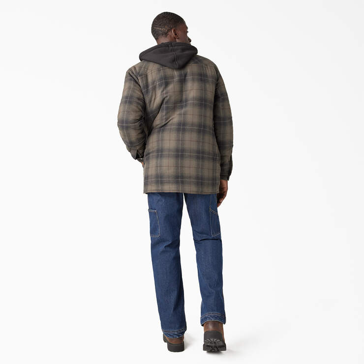 Water Repellent Flannel Hooded Shirt Jacket - Moss/Chocolate Ombre Plaid (B2K) image number 6