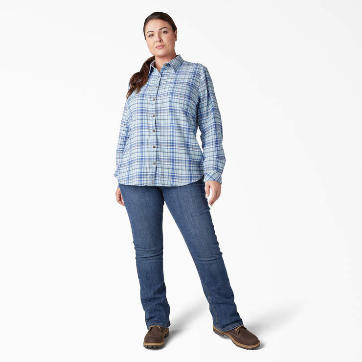 Chemise en flanelle à motif tartan à manches longues pour femmes taille plus - Clear Blue/Orchard Plaid (B2Y) numéro de l’image 5