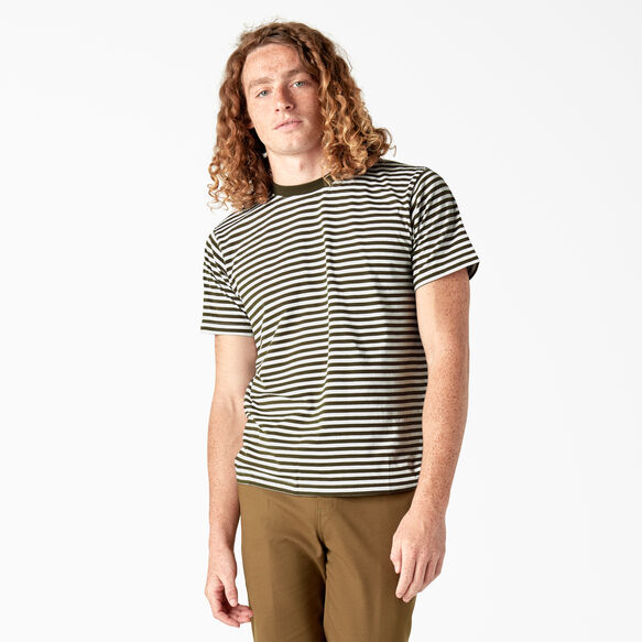 T-shirt ray&eacute; de skateboard Dickies - Dark Olive/White Stripe &#40;STQ&#41;