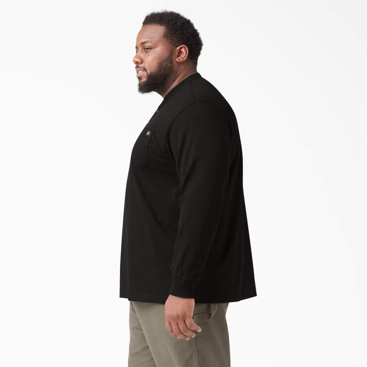 Heavyweight Long Sleeve Henley T-Shirt - Black (BK) image number 6