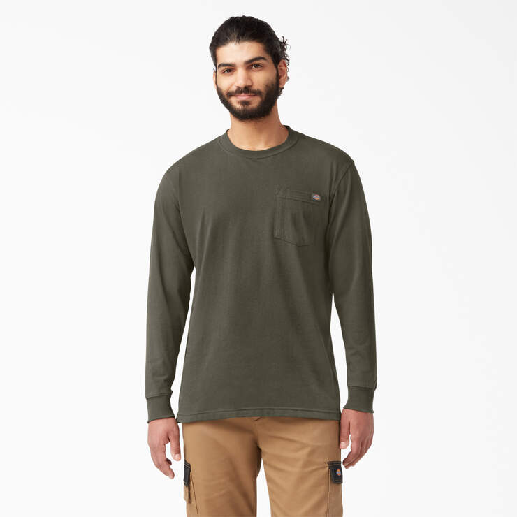 Heavyweight Long Sleeve Pocket T-Shirt - Moss Green (MS) image number 1