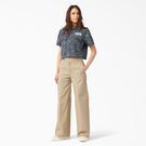 Haut de travail &eacute;court&eacute; avec &eacute;cusson brod&eacute; pour femmes - Rinsed Navy Crosshatch &#40;R2A&#41;