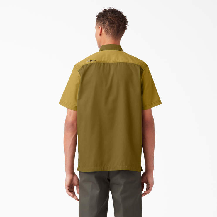 Twill Button-Up Short Sleeve Work Shirt - Rinsed Military/Moss Green (R2G) image number 2