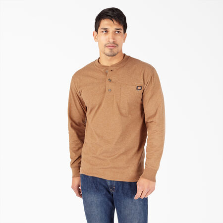 Long Sleeve Heathered Heavyweight Henley Shirt - Brown Duck Heather &#40;BDH&#41;
