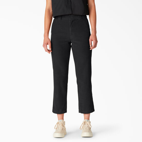 Pantalon court en velours c&ocirc;tel&eacute; de coupe standard pour femmes - Black &#40;BKX&#41;