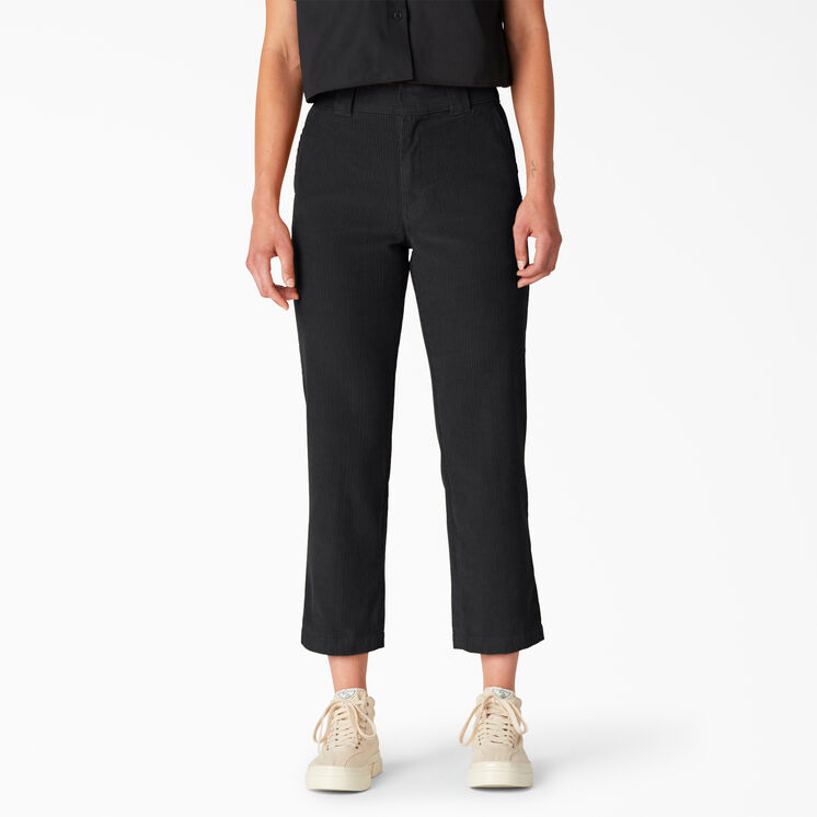 Pantalon court en velours c&ocirc;tel&eacute; de coupe standard pour femmes - Black &#40;BKX&#41;
