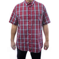 Men's Short Sleeve Plaid Button Up Shirt - Red (RD)