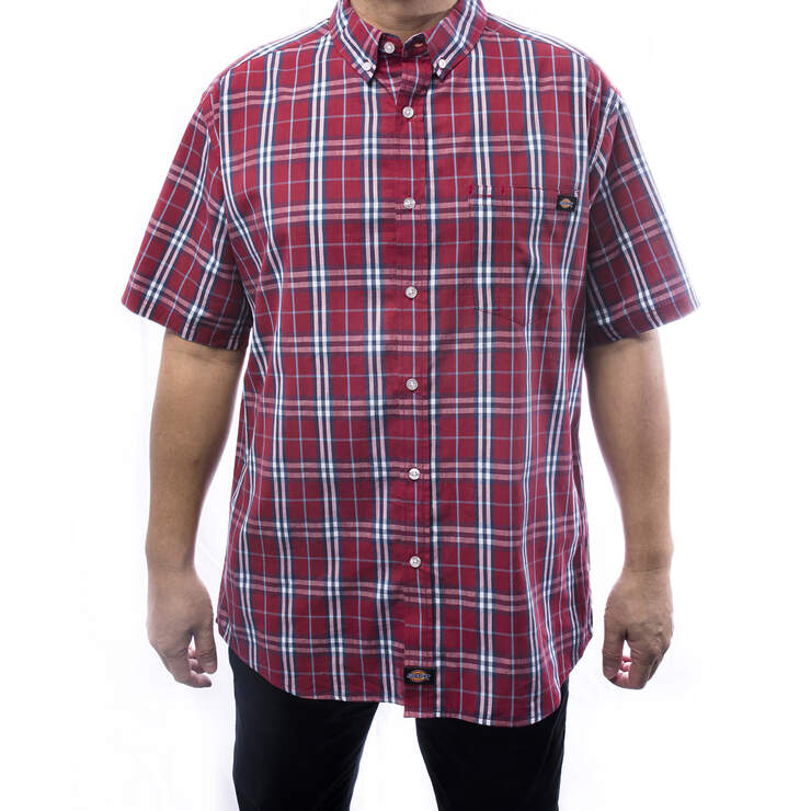 Men's Short Sleeve Plaid Button Up Shirt - Red (RD) image number 1