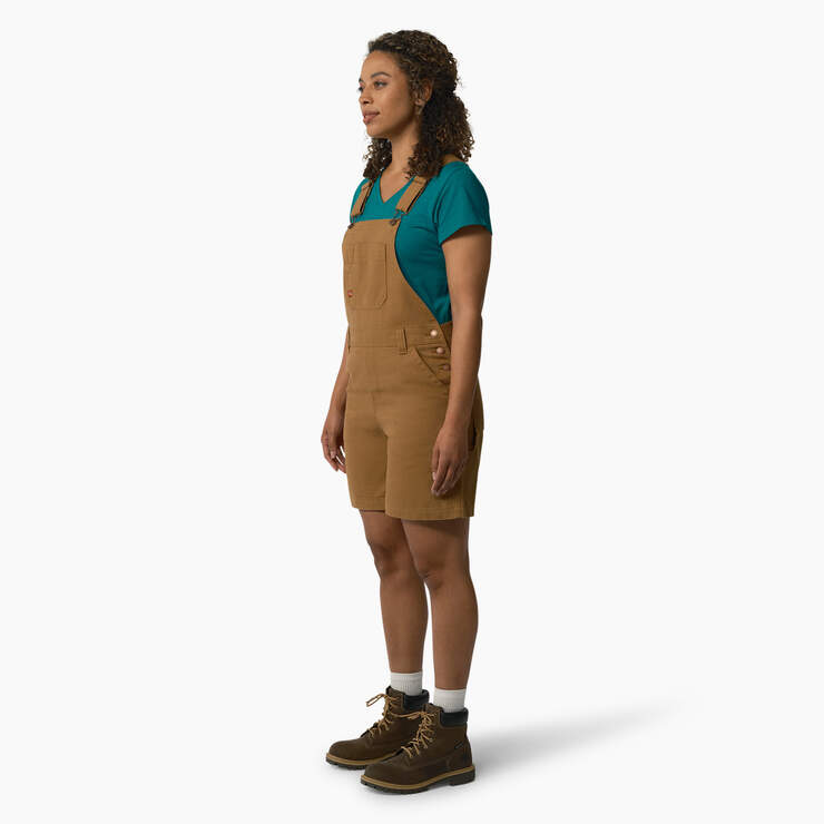 Women's Relaxed Fit Bib Shortalls, 7" - Rinsed Brown Duck (RBD) image number 3