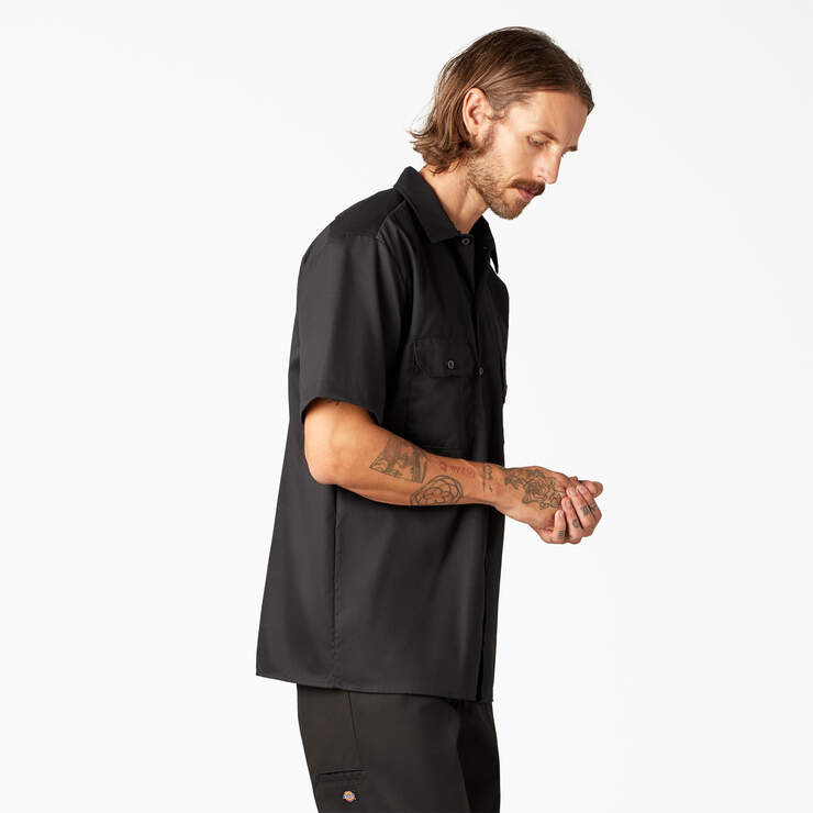 FLEX Relaxed Fit Short Sleeve Work Shirt - Black (BK) image number 4