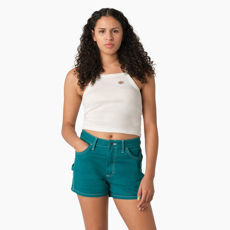 Women's Rib Knit Cropped Tank Top - White (WH) image number 1