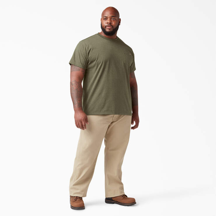 Heavyweight Heathered Short Sleeve Pocket T-Shirt - Military Green Heather (MLD) image number 8