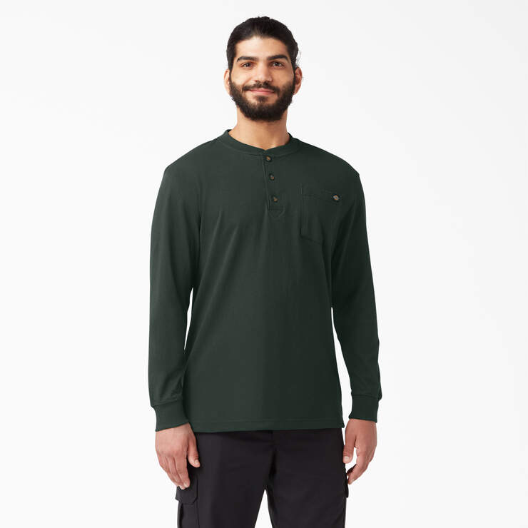Heavyweight Long Sleeve Henley T-Shirt - Hunter Green (GH) image number 1