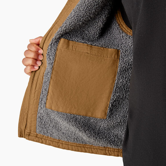 Gilet doubl&eacute; en molleton &agrave; poil long et toile de coutil - Rinsed Brown Duck &#40;RBD&#41;