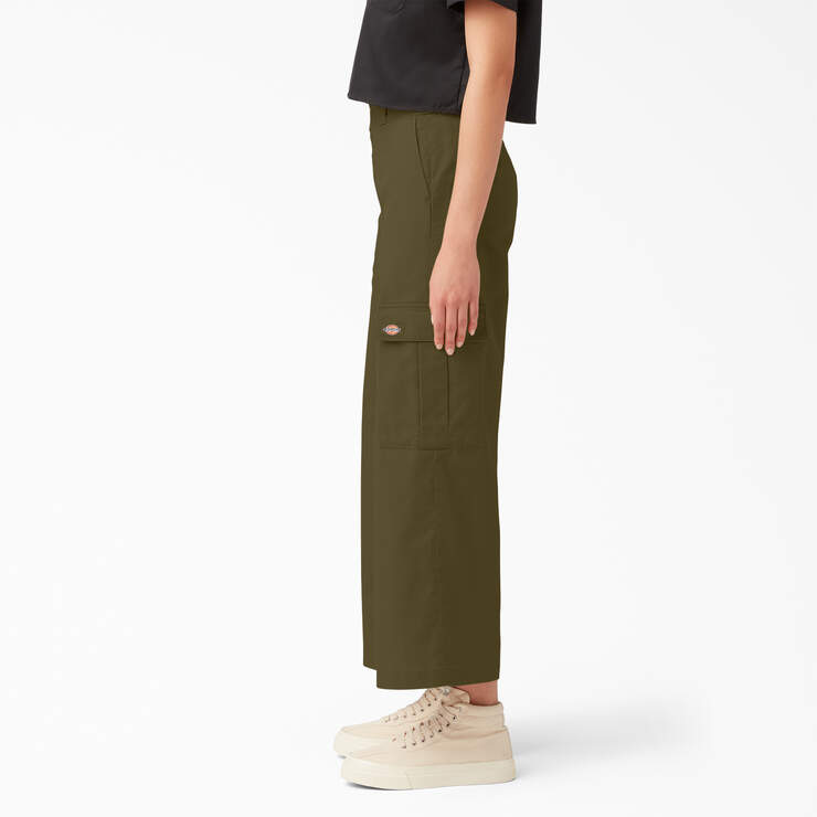 Women's Twill Crop Cargo Pants - Stonewashed Military Green (S2M) image number 3